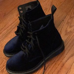 Dr Marten Brocade Velvet Navy Boots